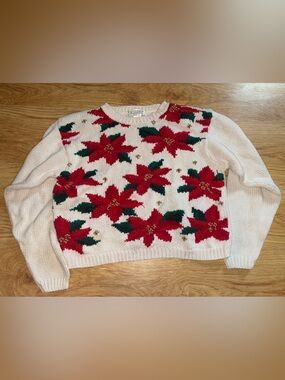 Cream Poinsettia Crewneck Women's Sweater